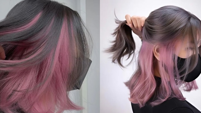 Bứt phá cá tính cùng tông hồng pastel – Sự đối lập đầy tính nghệ thuật trên nền tóc đen.